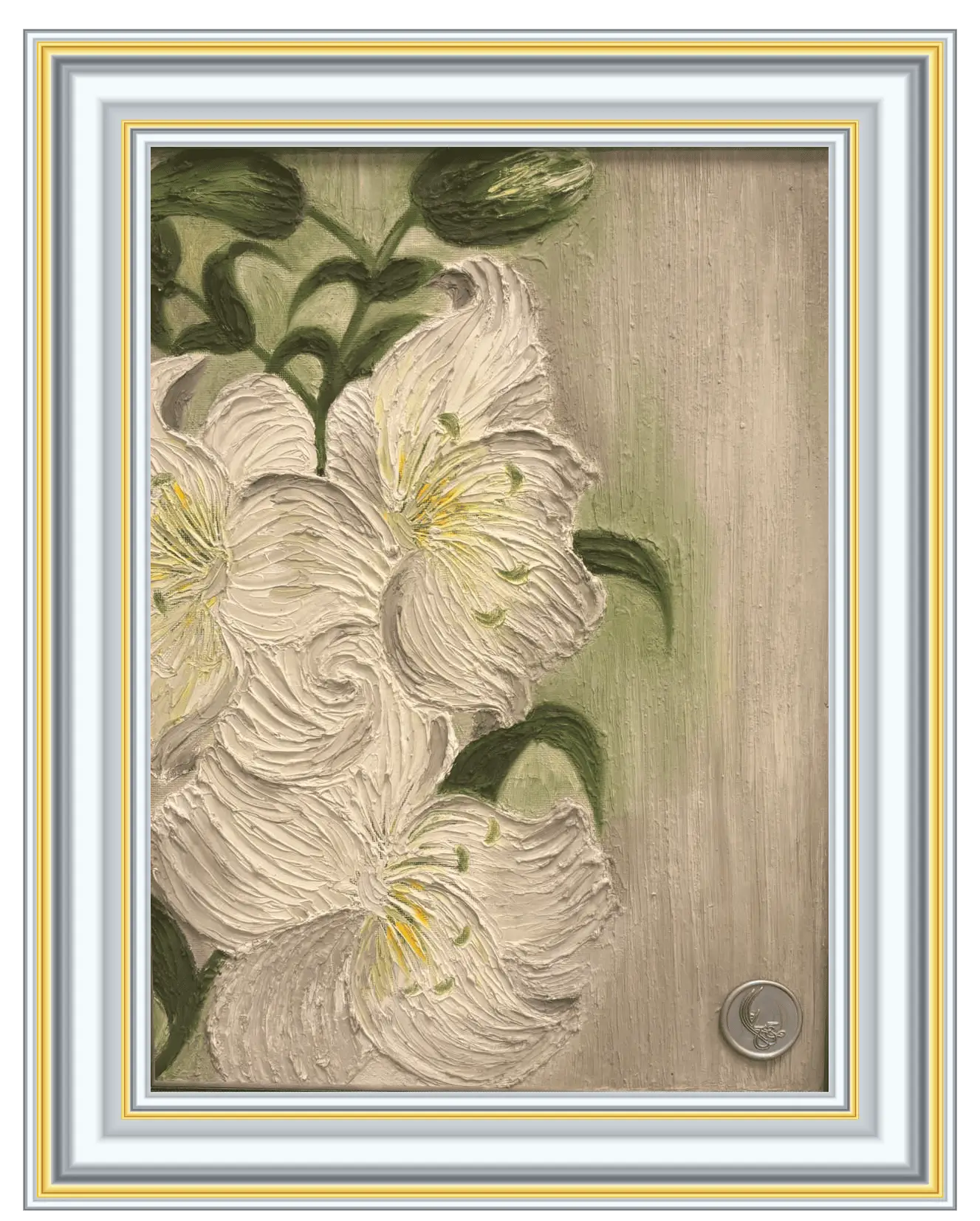 Lily, original floral painting by Lana Almouakeh, framed