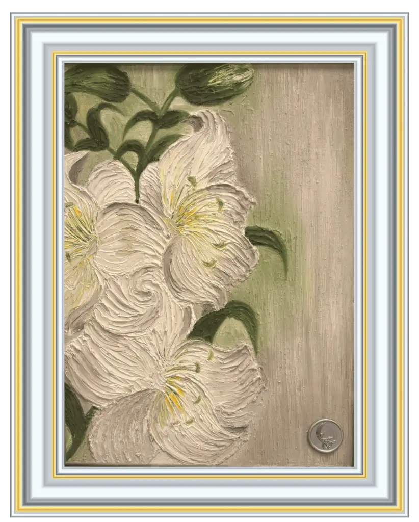Lily, original textured floral painting by Lana Almouakeh