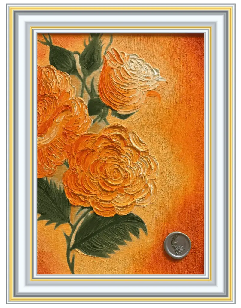 Roses, original textured floral painting by Lana Almouakeh, showing raised paint texture