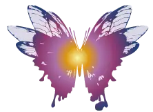 Purple butterfly emblem of L'Atelier de Lana