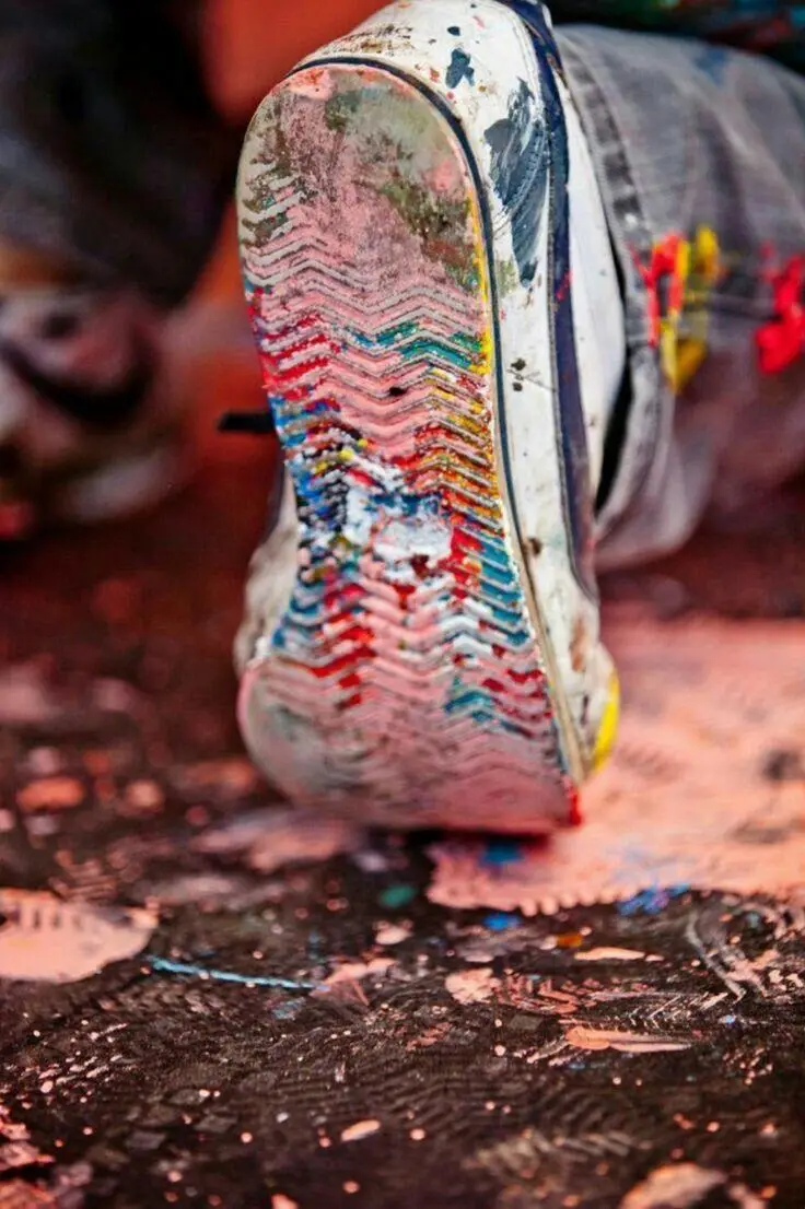 Paint-covered shoe in Lana Almouakeh's art studio